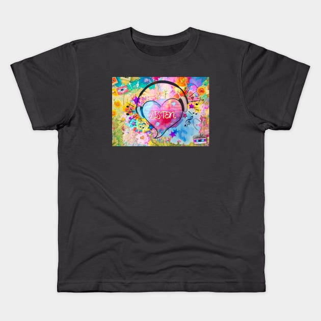 Listen to Your Heart Kids T-Shirt by Phatpuppy Art